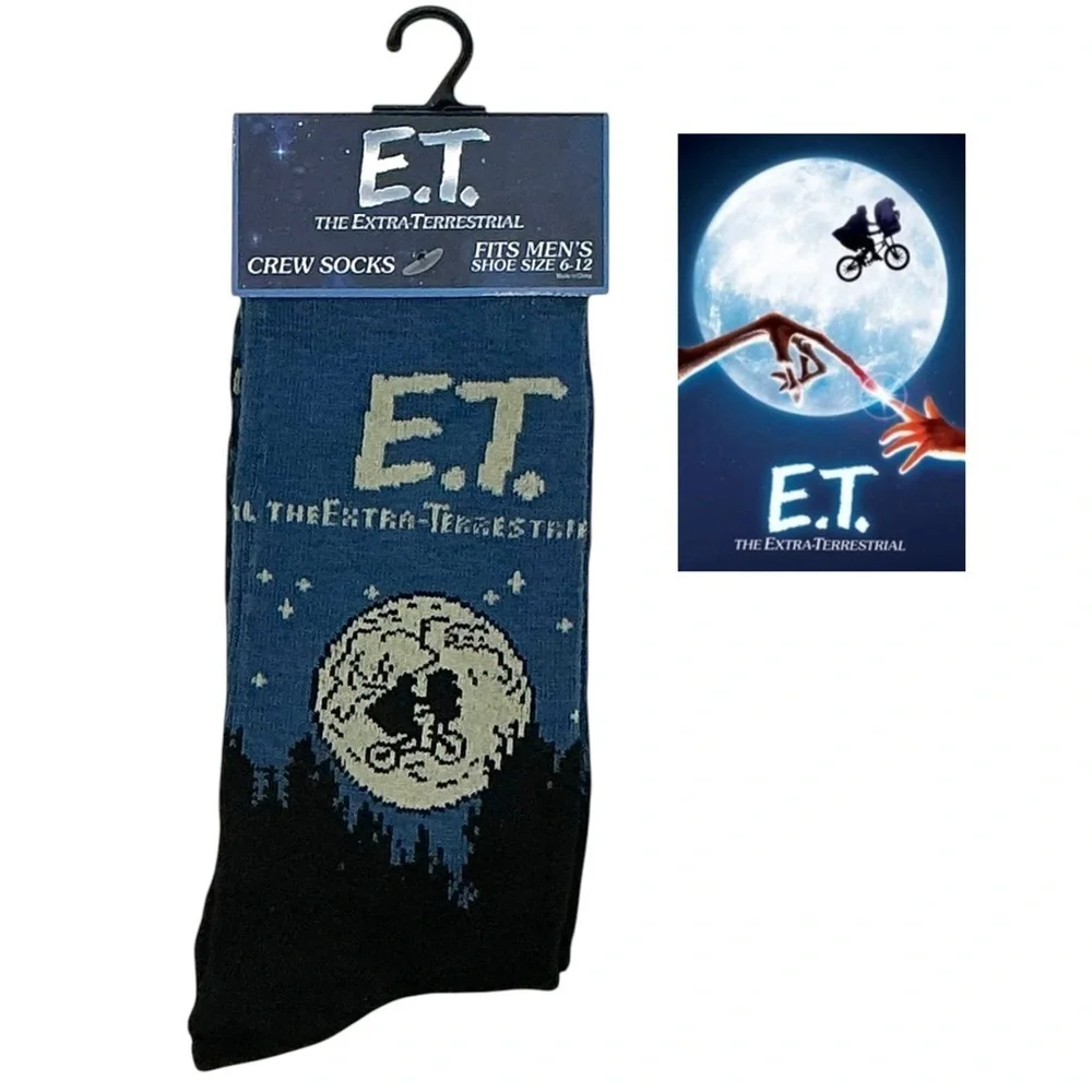E.T. Crew Socks Mens Novelty Funny Print Black by Odd Sox Unisex OS Shoe 6-12